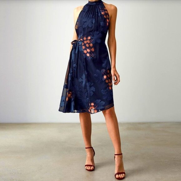 Reiss Navy Lake Floral Burnout Dress - Picture 1 of 8
